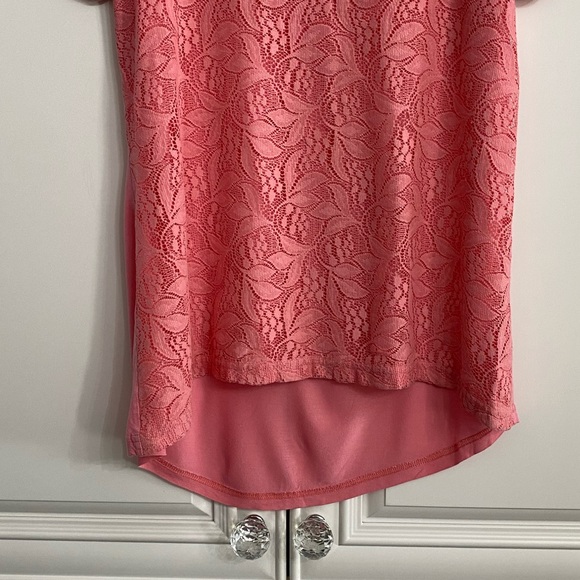Warehouse Size 10 (UK14) Pink Short Sleeve Scoop Neck Lace Front Knit Back Lined - Picture 2 of 10